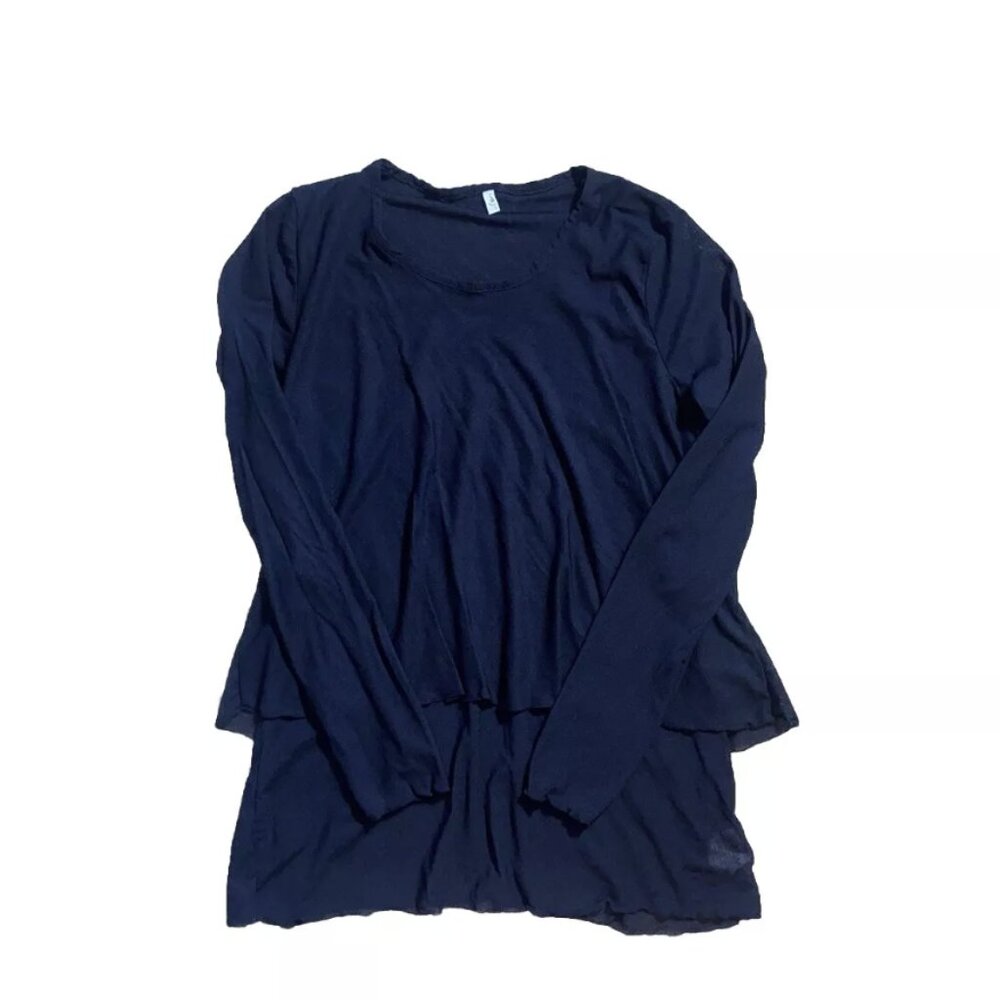 Vigorella Black Layered Top Women's Size Medium Long Sleeve Mesh Nylon Shirt